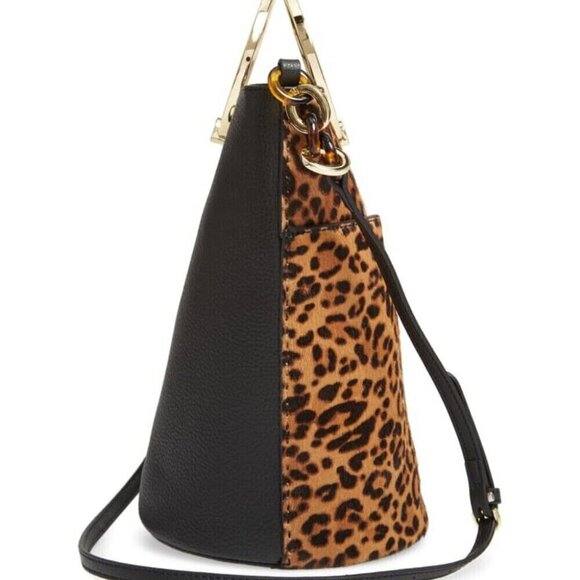 Ted Baker Bucket Bag Leopard Brown Crossbody Large Leather Top Handles Aliena - Picture 9 of 14